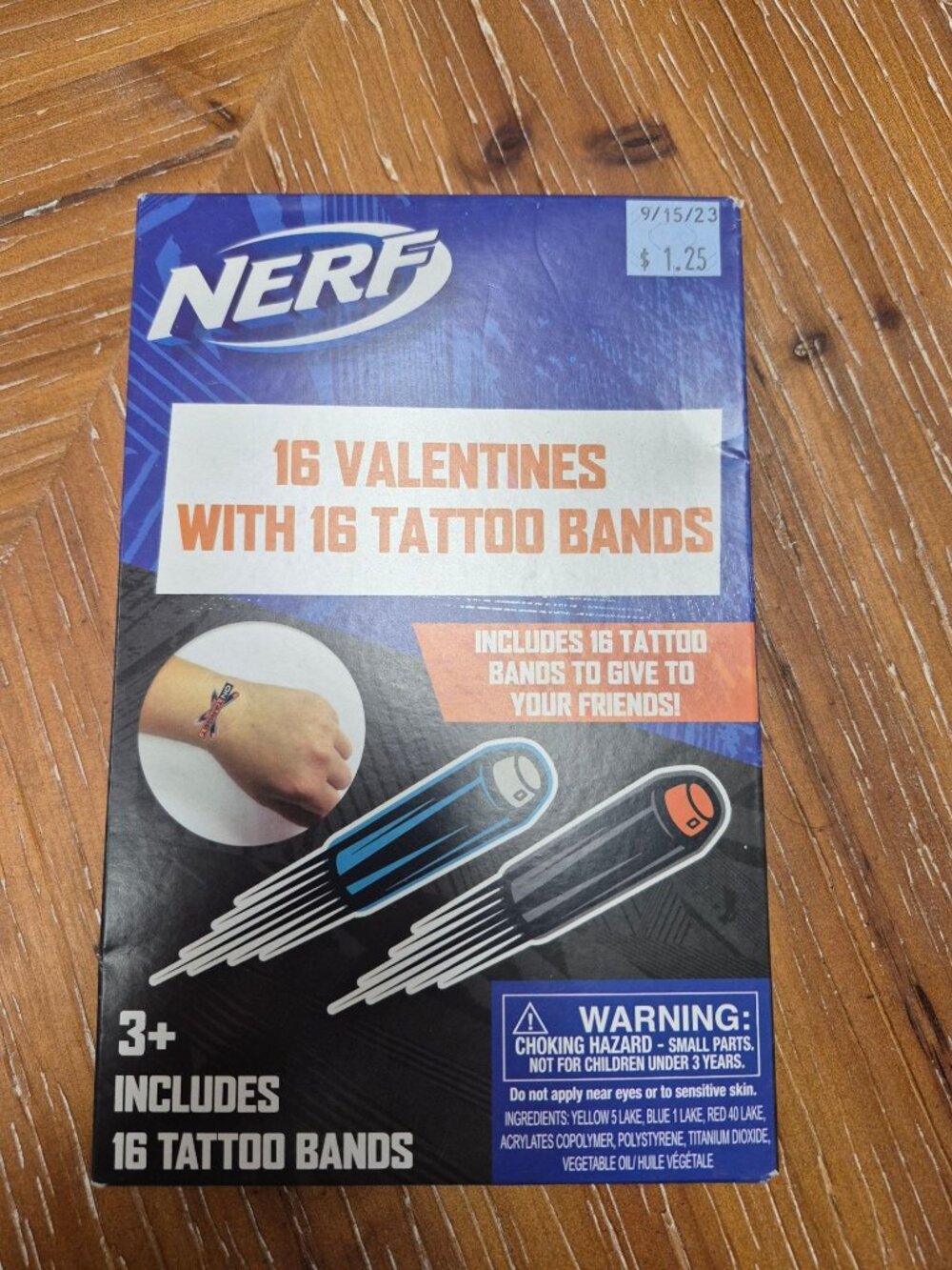 Nerf 16 Valentines With 16 Tattoo Bands For Kids Ages 3+ Featuring 4 Fun Designs - Picture 2 of 3